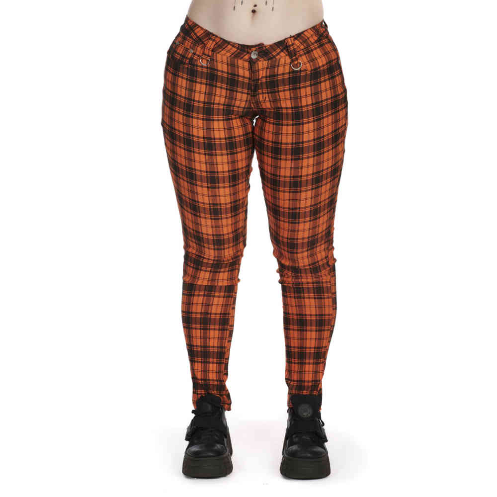 Banned - Forever Yours Check Pantalon coupe slim - Orange/Noir
